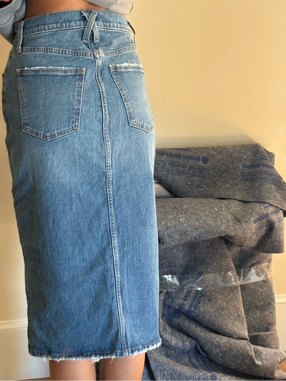 Universal Thread Light Blue Denim Midi Skirt with Front Slit - Picture 3 of 4